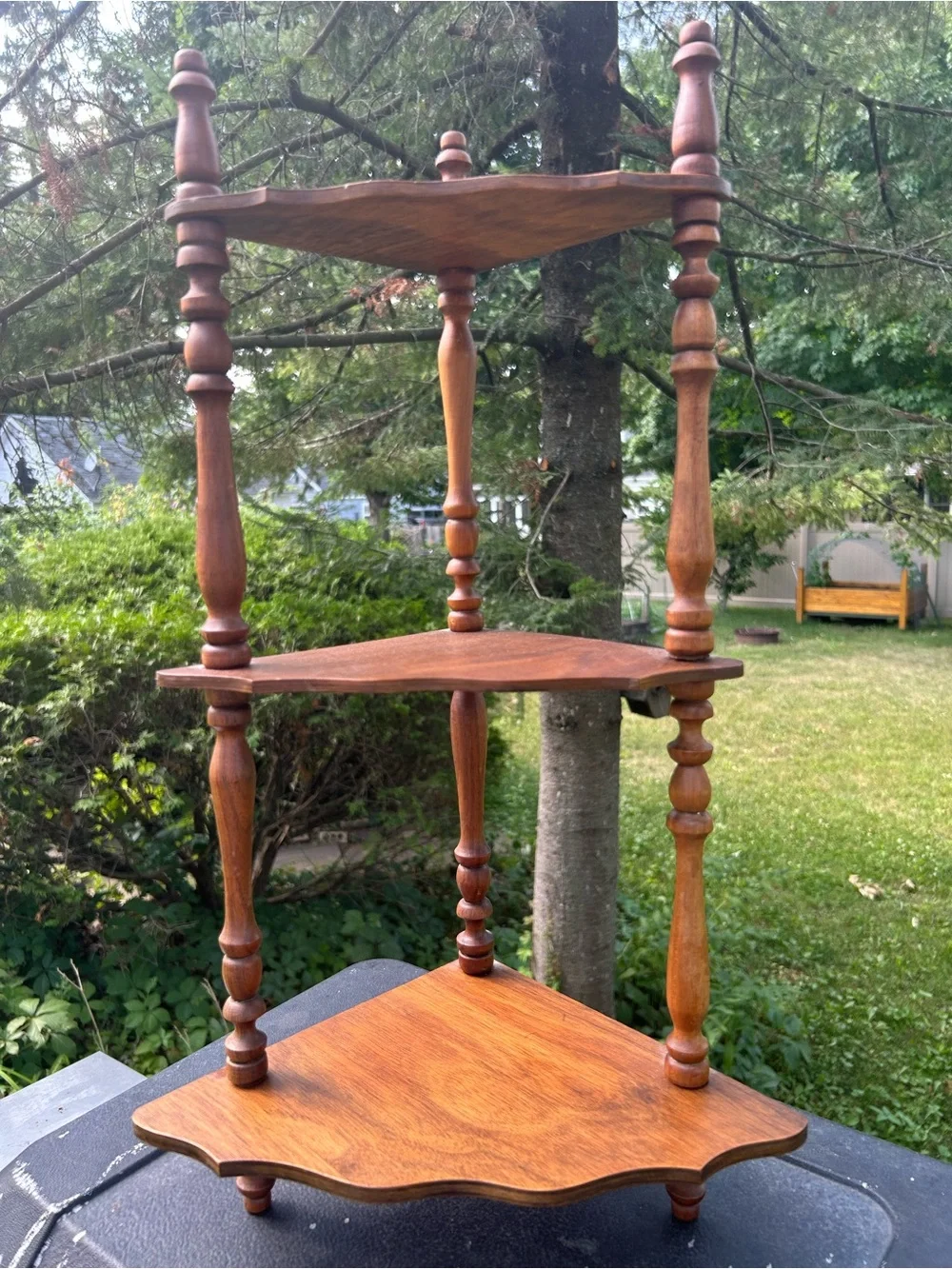 Vintage Shelf Three-Tier Wooden Corner Shelf Brown Spindle Cottagecore 9x22